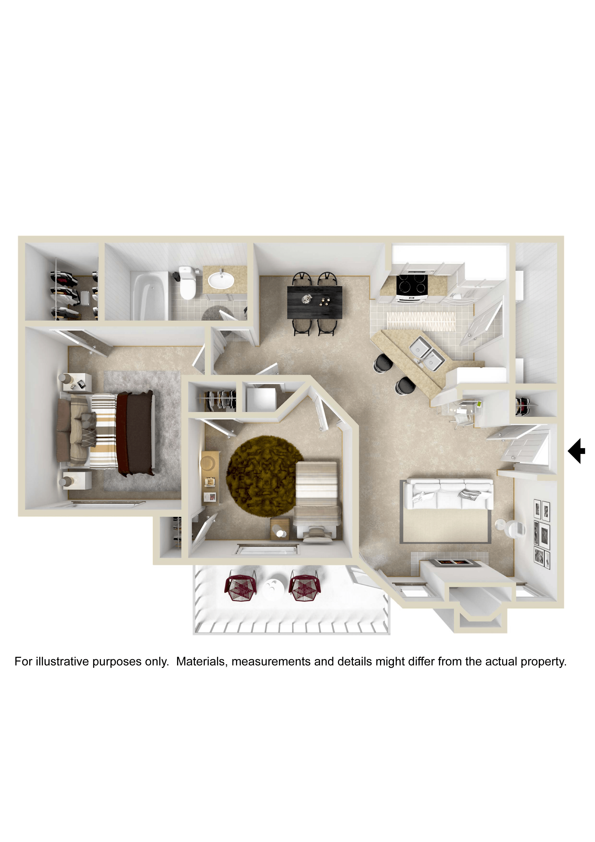 Floor plan for 2 beds, 1 bath, 944 sqft